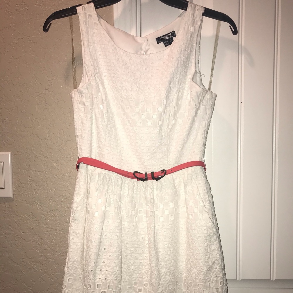 White Skater Dress with Pink Belt (3)